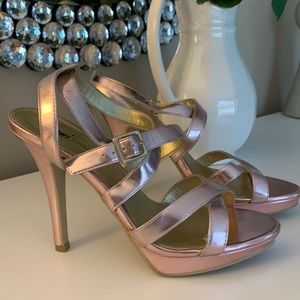 Pink metallic strappy high heels size 8.5
